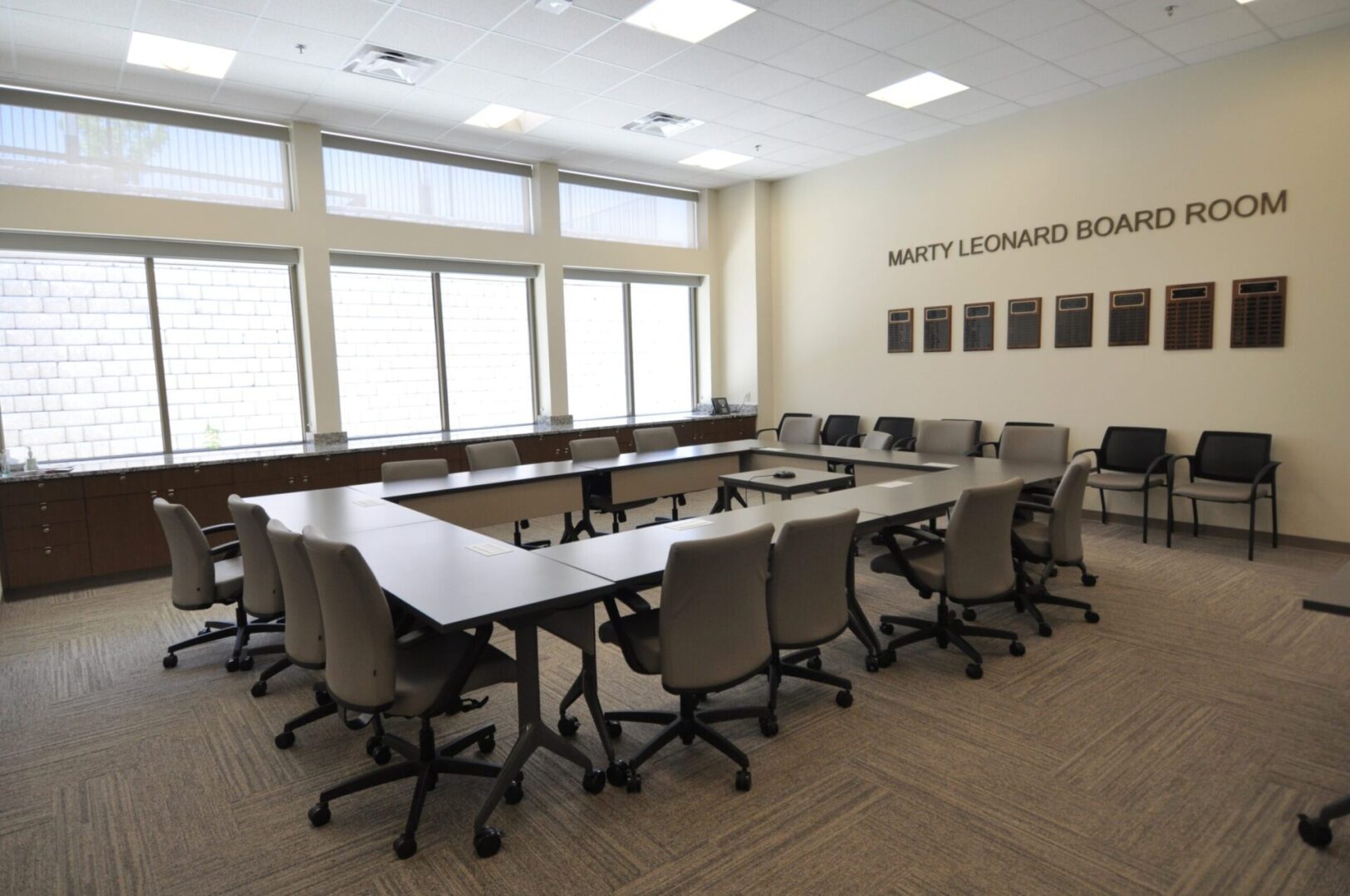 A large conference room with chairs and tables.