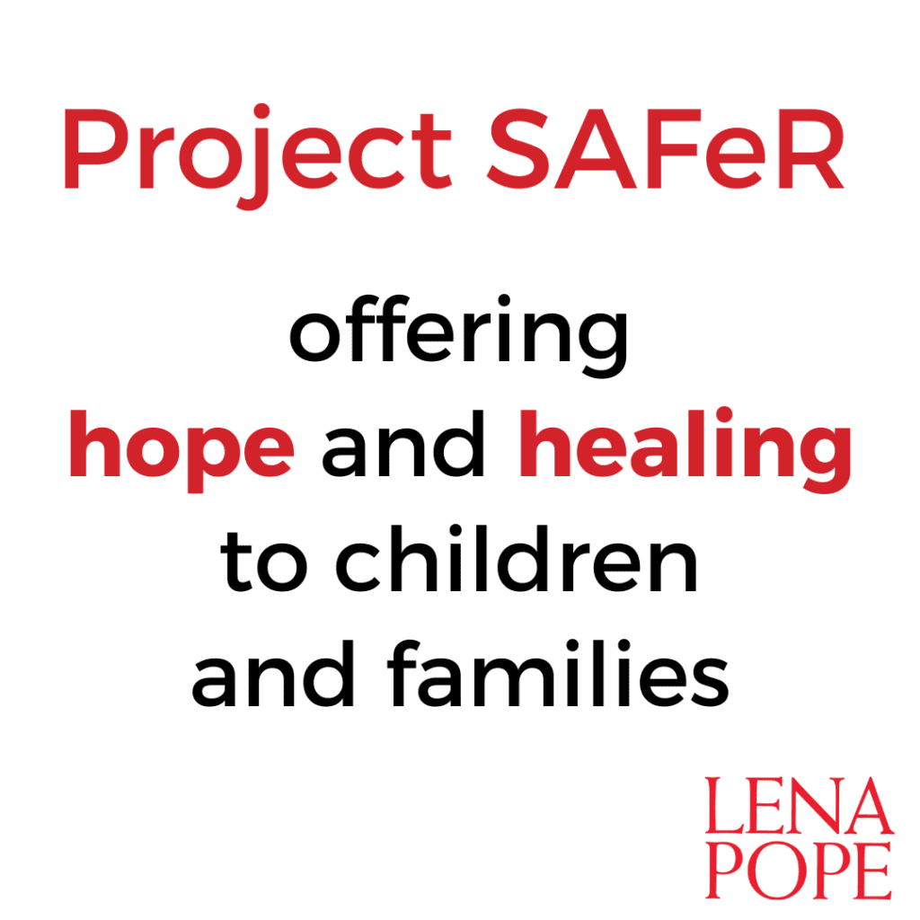 A red and white poster with the words project safer